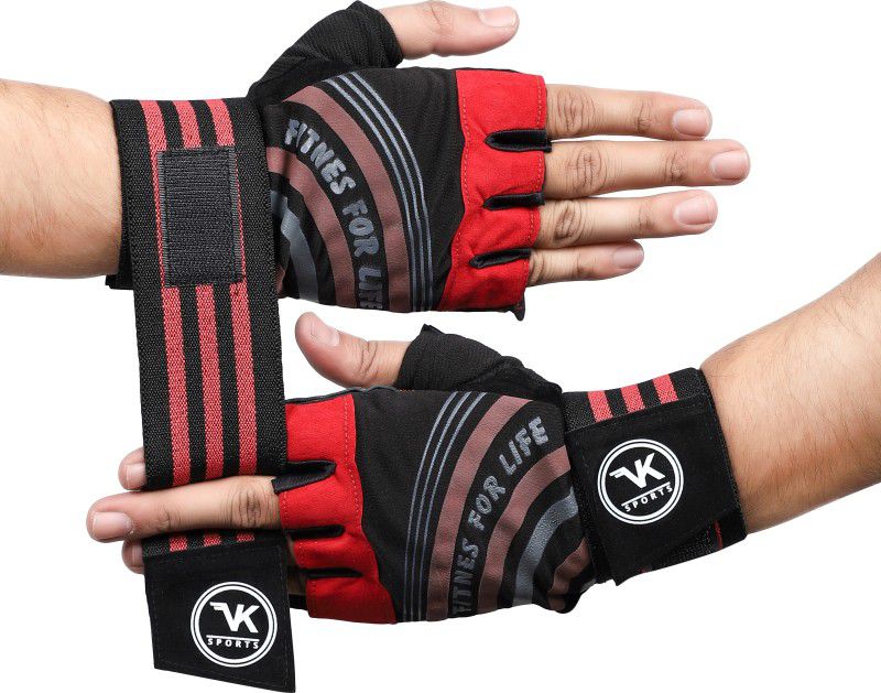 VK Sports Lycra Gym Gloves for Weightlifting, Crossfit, Fitness Gym & Fitness Gloves  (Red)