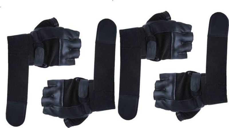 DreamPalace India Netted HEAVY LEATHER PADDING With Wrist Support (Pack Of 2 Pair) Gym & Fitness Gloves  (Black)