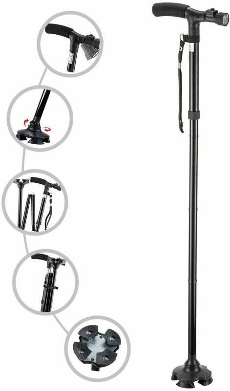 Helix Mart HX-Old People New Walking Stick Non-Slip Rubber Base Easy 2 Handled Folded with Light Walking Stick