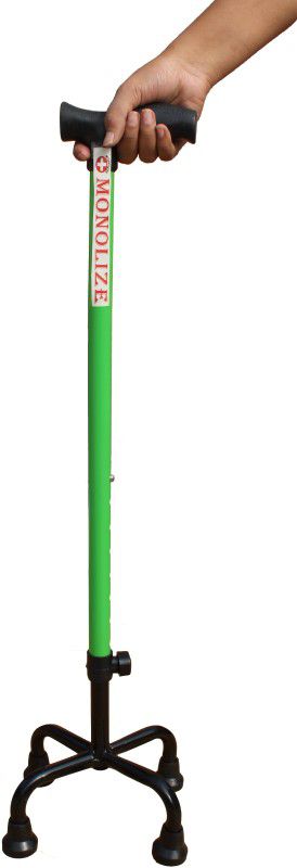 MONOLIZE Surgical 4 Leg Black Green Height Adjustable Walking Stick