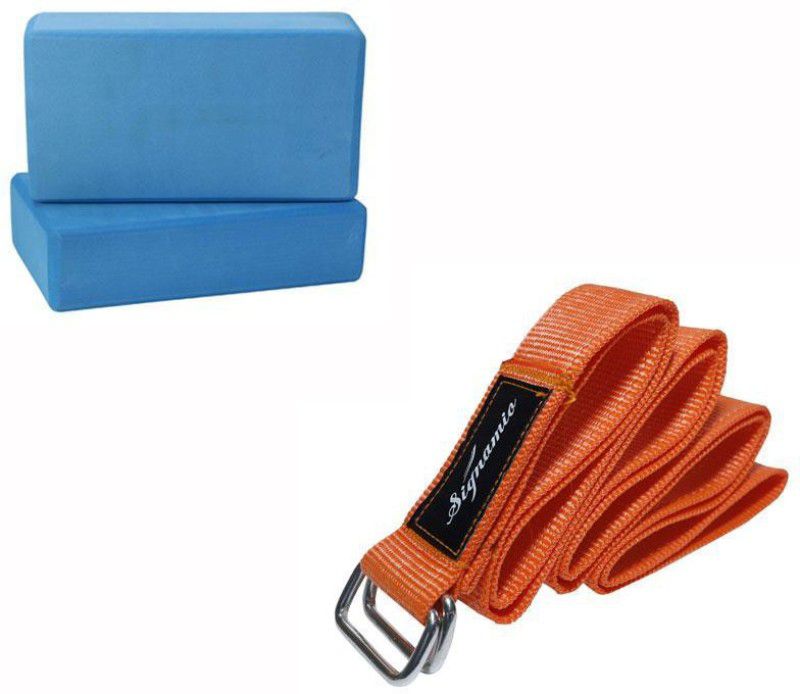Signamio Yoga D-Buckle Belt, Stretching Belt, Gym & Fitness Kit Yoga Blocks  (Blue Pack of 3)