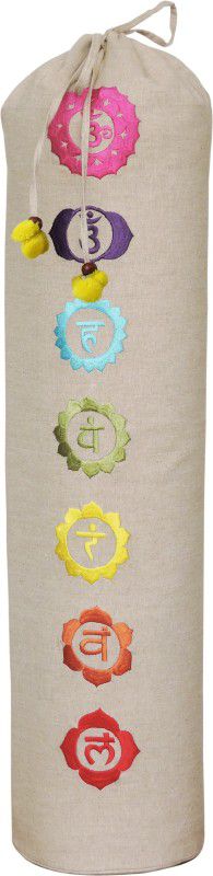 Kanyoga 100% Cotton 7 Colorful Chakra Embroidered Yoga Mat Bag 74 L x 25 W cm- Beige Yoga Blocks  (Beige Pack of 1)