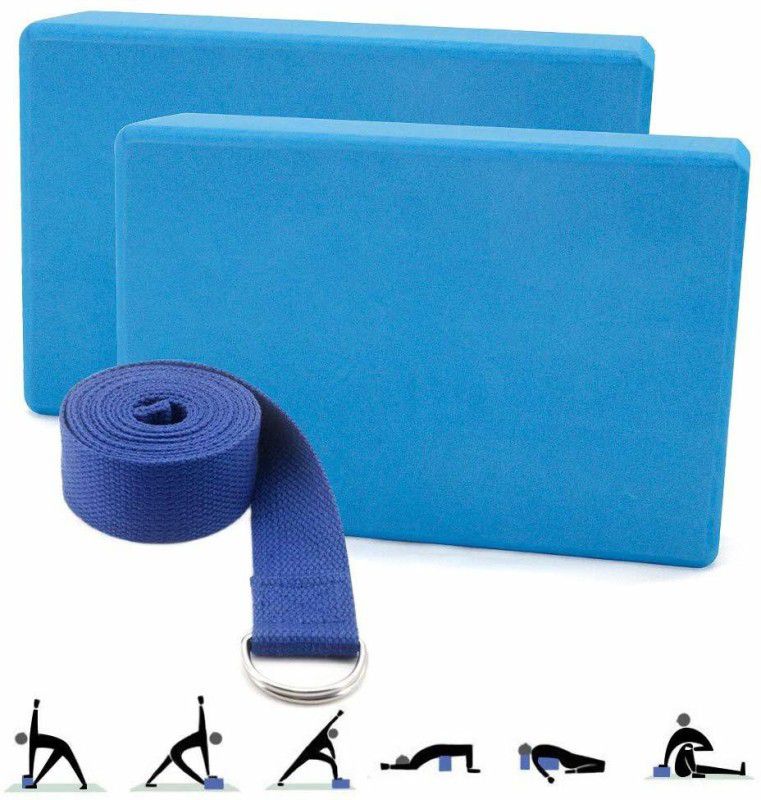 Leosportz Bricks and Strap Set 2 Packs Eco Friendly Non Toxic with Belt Yoga Blocks  (Blue Pack of 3)