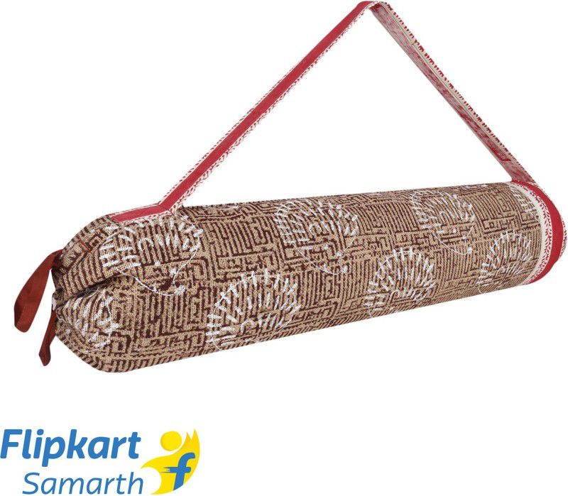 Indha Craft Hand Block Printed Natural Jute Yoga Mat Bag in  (Brown, Chalk Bag)