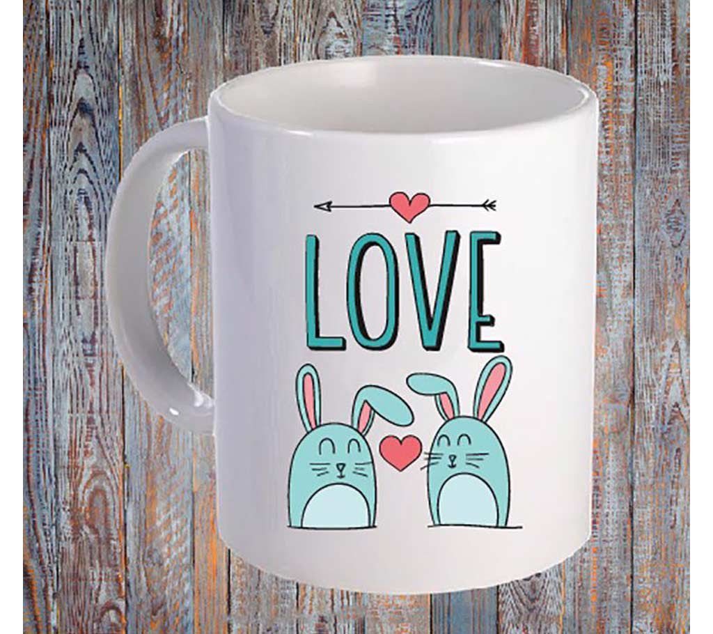 Rabbit love printed white mug