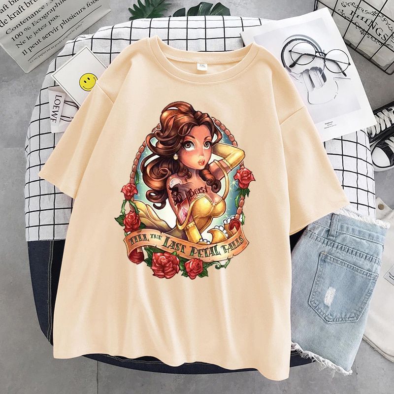 Alice In Wonderland T Shirt Women Cotton Tops Black Alice Snow White Princess Print Casual Short Sleeve Gothic T-shirt Harajuku