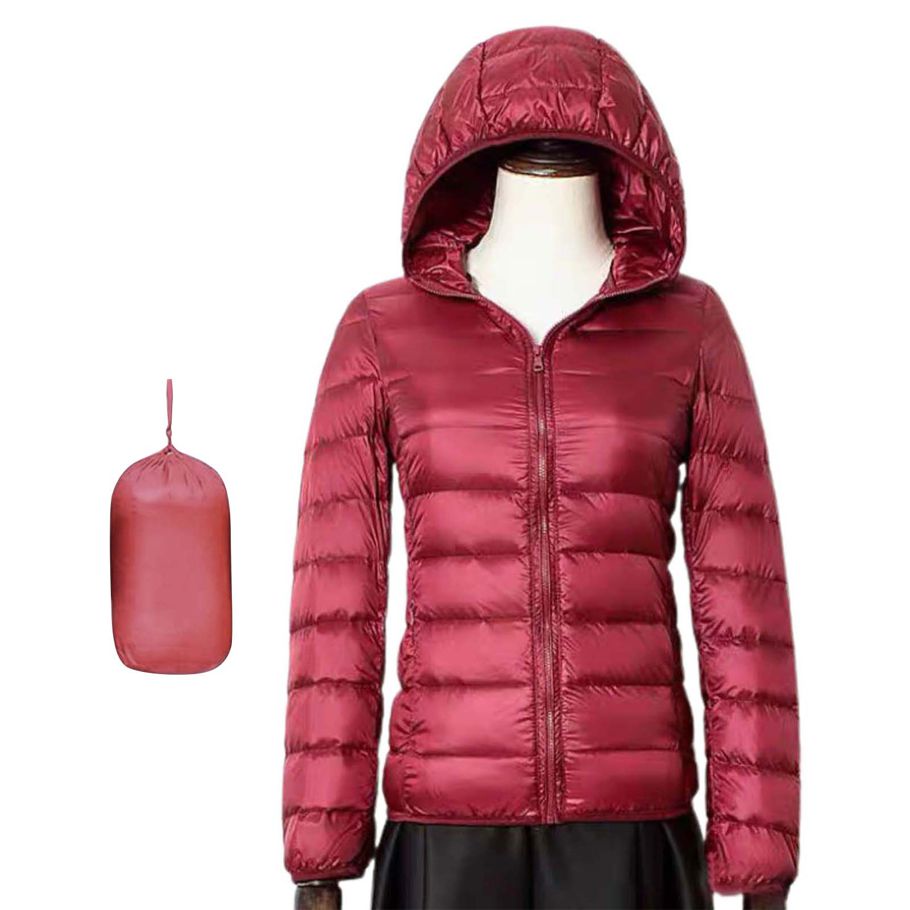 Puffer Jacket Zipper Closure Winter Women Ultralight Hooded Down Jacket