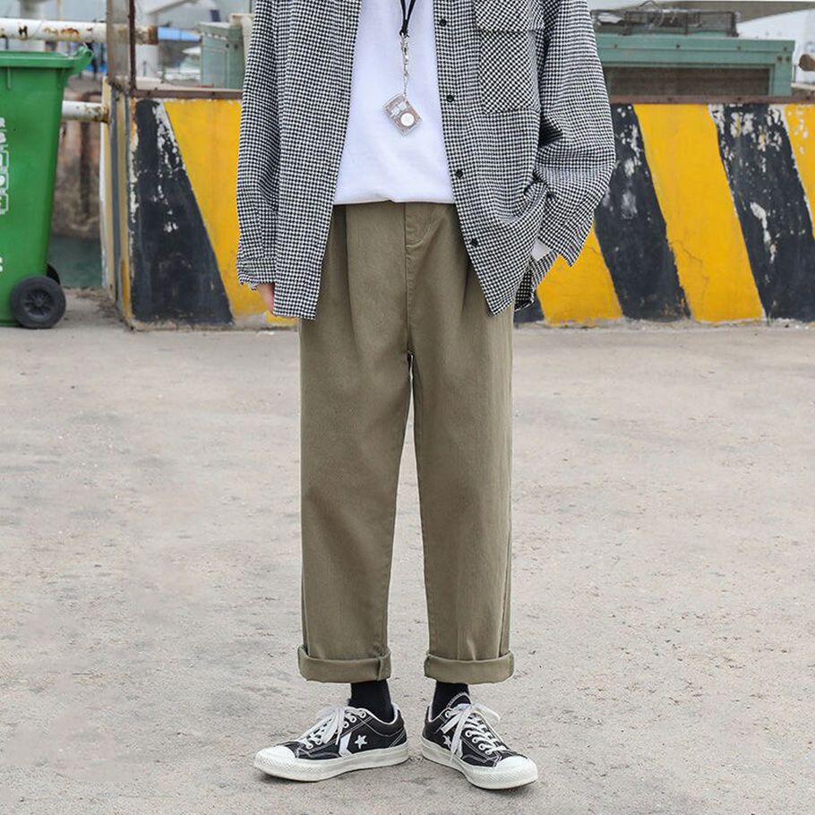 Korean Streetwear Men Wide Leg Pants Solid Color Cotton Man Oversized Trousers Harajuku Male Casual Straight Pants 3XL