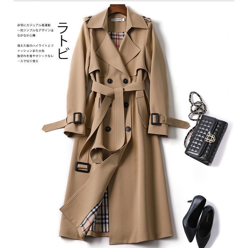 Double ed Trench Coat Women Office Lady Notched Collar Full Sleeve Overcoat With Belt Elegant Long Chic Outerwear 4091428