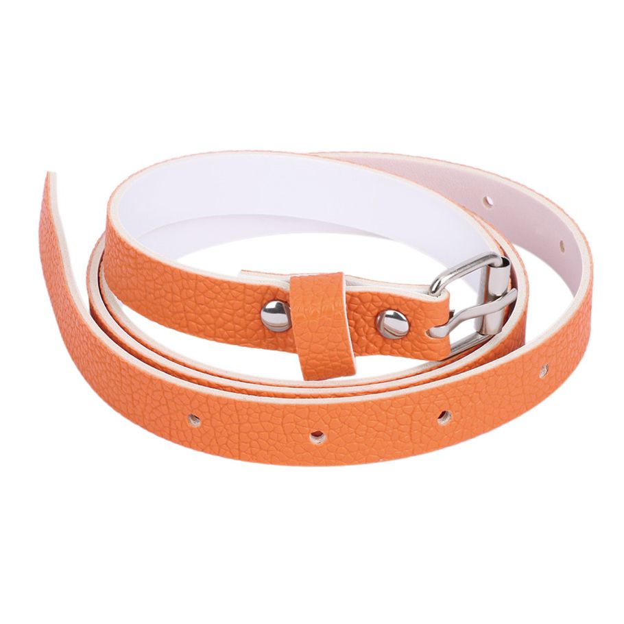 1 Pcs Simple Fashion Women PU Leather Belt Solid Color Metal Buckle Skinny Thin Waistband Skirt Accessories