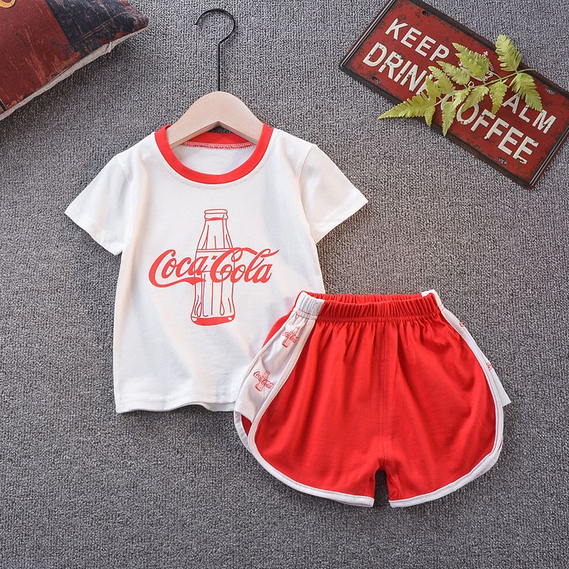 Toddler Kid 2 Pcs Outfits Suits, Sport Style Color Block Pattern Letter Printed T-shirts + Short Pant Casual Clothes Sets