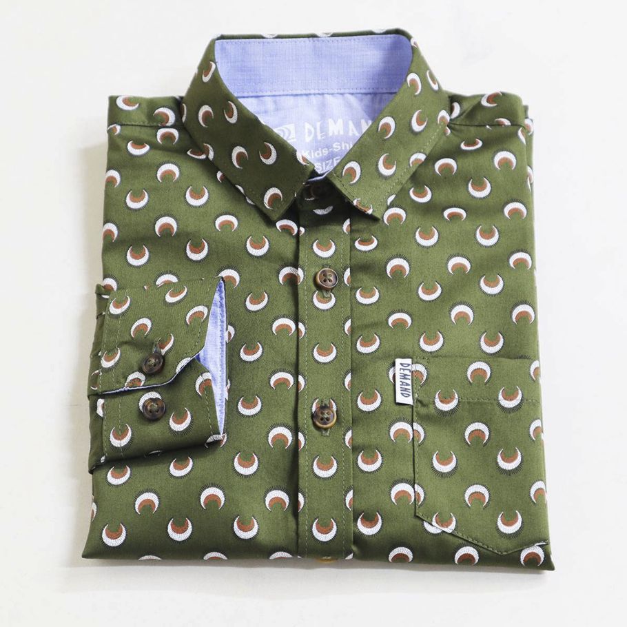 Olive Color All Over Printed Soft Cotton Kids Shirt Full for Boys