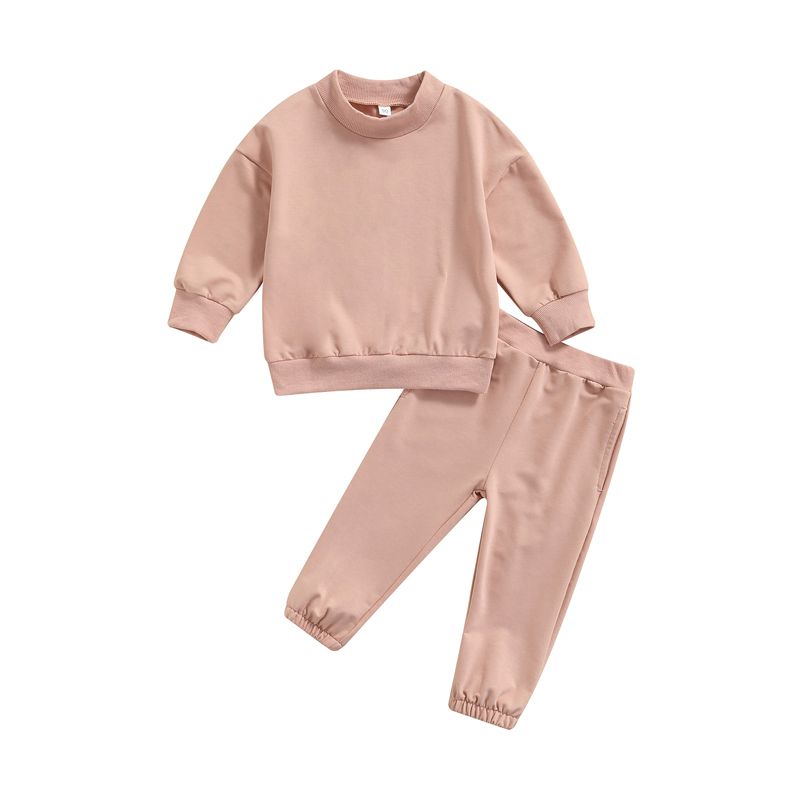 Children Girl Solid Color Pants Suit Long Sleeves Stand-up Collar Tops Elastic Trousers Kids Suit