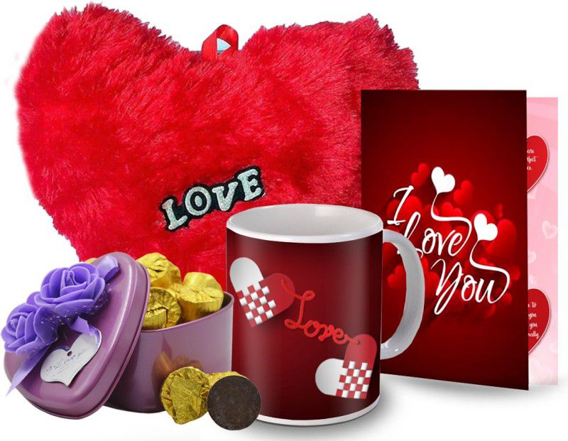 Midiron Romantic Gift for Love, Chocolate Tin Box, Red Heart, Love Quoted Coffee Mug, Greeting Card for Valentine Day, Birthday, Anniversary IZ20Choc15Tin4PurHeartBigRCDMU-DTLove-08 Ceramic, Paper Gift Box  (Multicolor)
