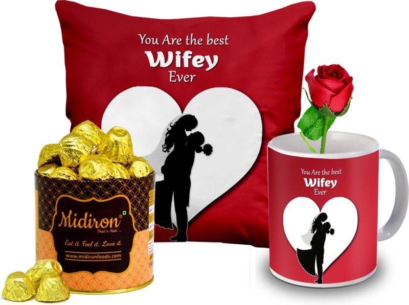 Midiron Valentine Day gift for Girls, Gift for Girls (Rose, Chocolate, Mug, Cushion ) Ceramic, Microfibre Gift Box  (Multicolor)