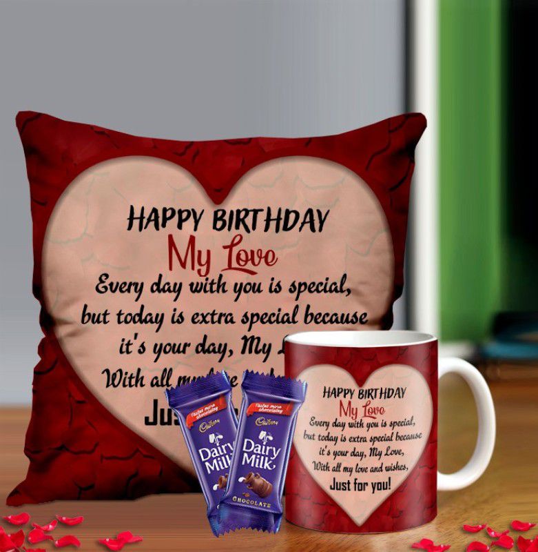 Midiron Birthday Gifts, Birthday Gift for Lovers, Birthday Gifts for Wife, Birthday Gift for Husband, Cushion with Mug and Chocolate, (Pack 3) IZ21-11 Microfibre, Ceramic Gift Box  (Multicolor)
