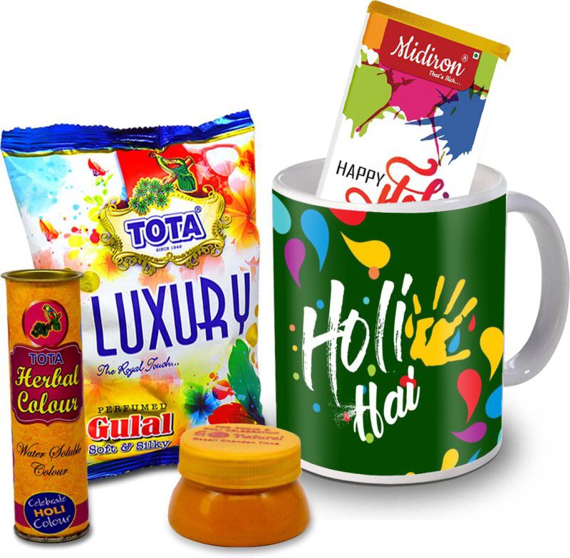 Midiron Holi Gifts | Herbal Colors |Luxury Chocolate Bar| Printed Mug For Friends & Relative –DTHoli24 Ceramic Gift Box  (Multicolor)