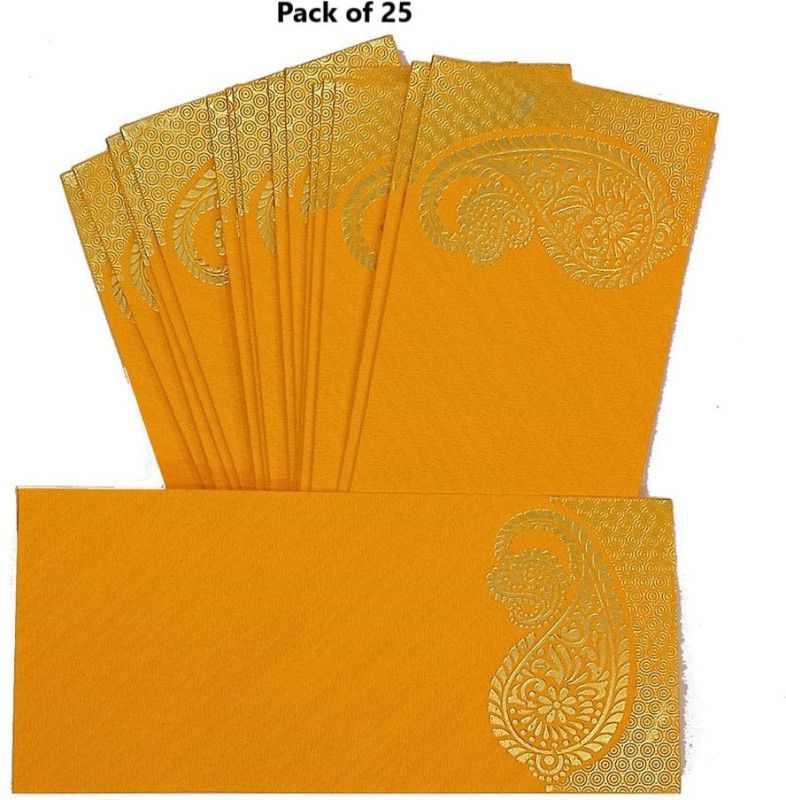 Sejas Collections Pack of 25 Shagun Double Ambi Motif Rectangle Shape Sagan Gift Envelopes for Weddings, Birthdays, Baby Shower, Anniversary Envelopes  (Pack of 25 Yellow, Gold)