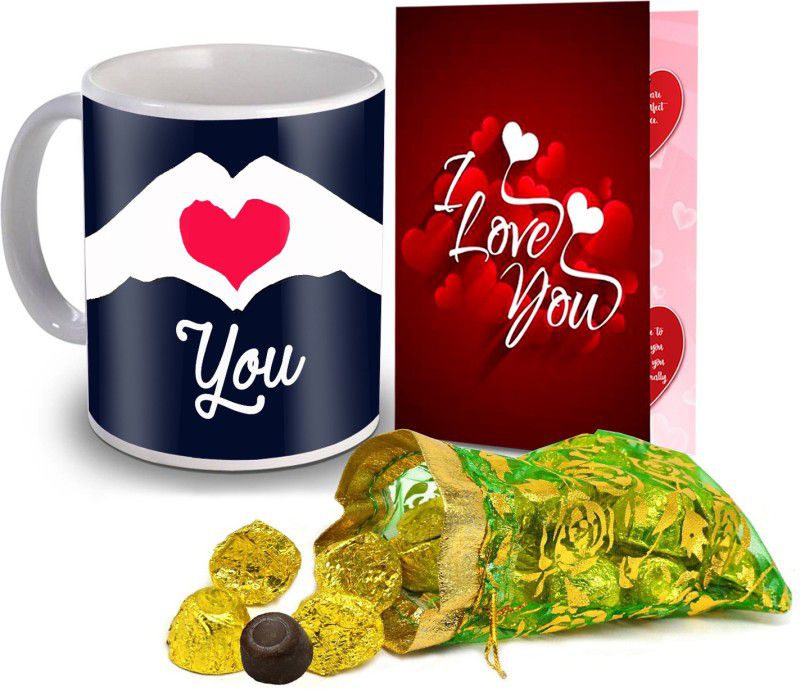 Midiron Valentine Gift set, Chocolate with Coffee Mug and I Love Card for Wife, Girlfriend and Fiance IZ20Choco15ThailiCDMU-DTLove-53 Ceramic Gift Box  (Multicolor)