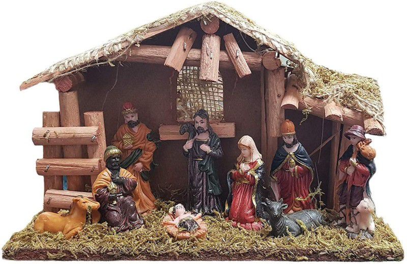 S K Bright Christmas Decoration Nativity Set Crib Pack of 1 Assembled 15 cm Pack of 1