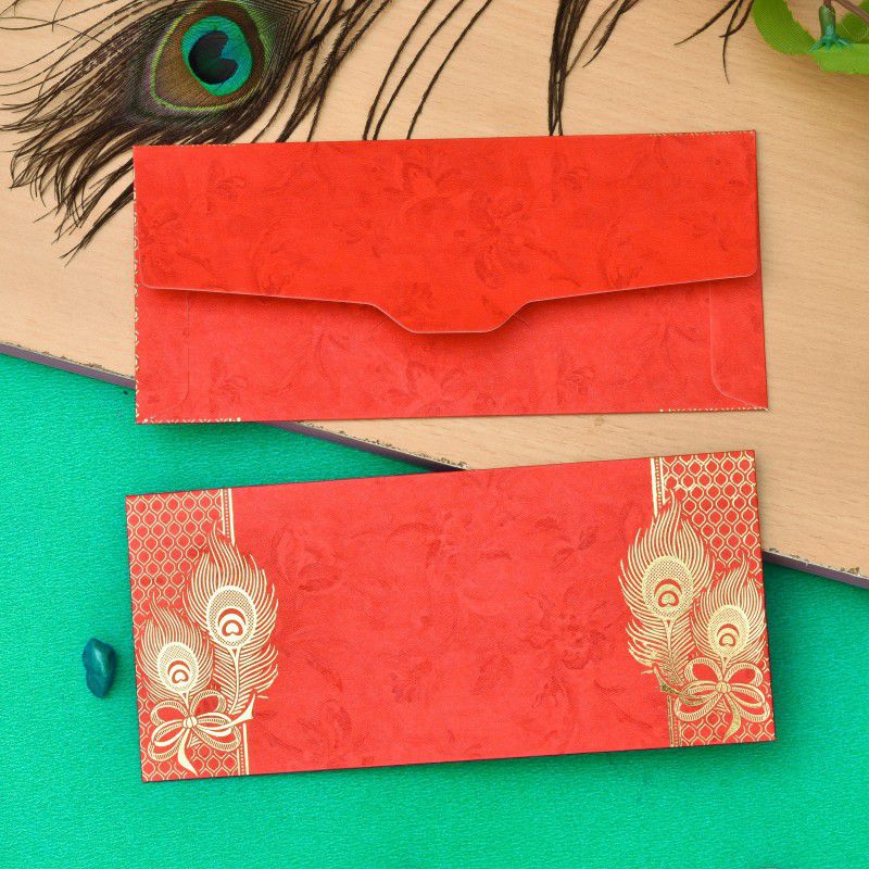 Anand Cards Metalic paper Peacock Feather print design Shagun Envelope Envelopes  (Pack of 40 Red)