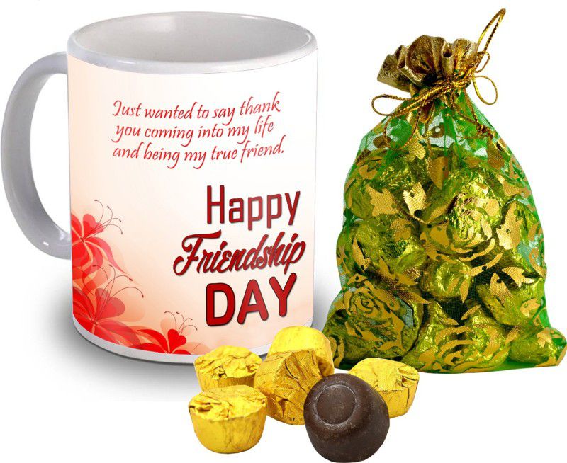 Midiron Friendship day Gift for Special Friend, Printed Ceramic Mug with 15 Piece Gold Chocolate Ceramic Gift Box  (Multicolor)
