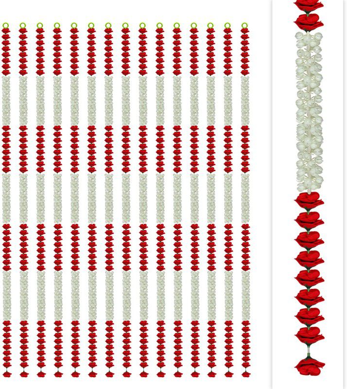Craftox Décor Artificial Jasmine (Mogra) with Rose Flower Garland, Color Red (CN-81301-15) Plastic Garland  (Red)