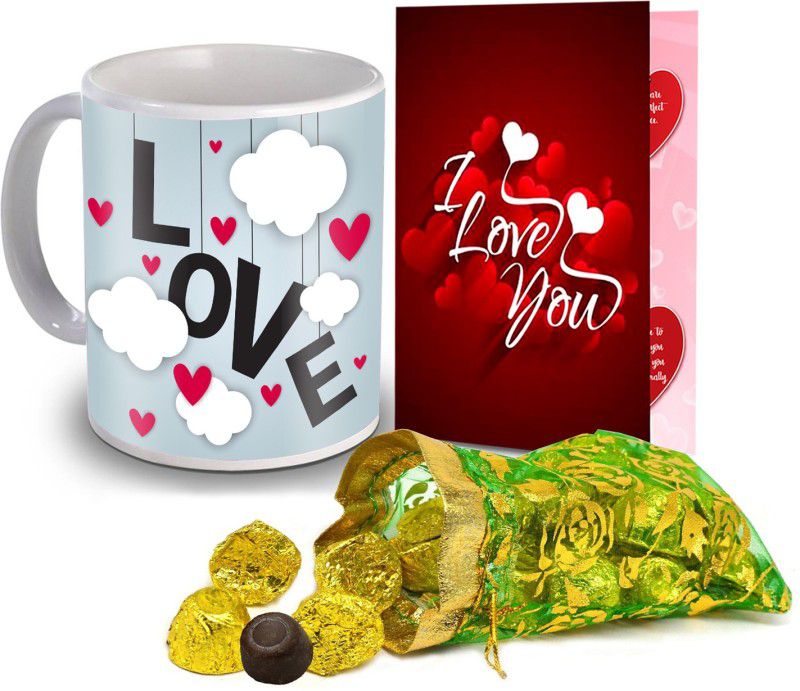 Midiron Valentine Gift set, Chocolate with Coffee Mug and I Love Card for Wife, Girlfriend and Fiance IZ20Choco15ThailiCDMU-DTLove-63 Ceramic Gift Box  (Multicolor)
