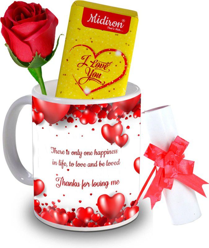 Midiron I Love You Chocolate Bar with love letter and love quoted coffee mug, Artificial Rose, Romantic for girlfriend, wife, lover IZ20DTLoveBar3RoseLC-193 Ceramic Gift Box  (Multicolor)