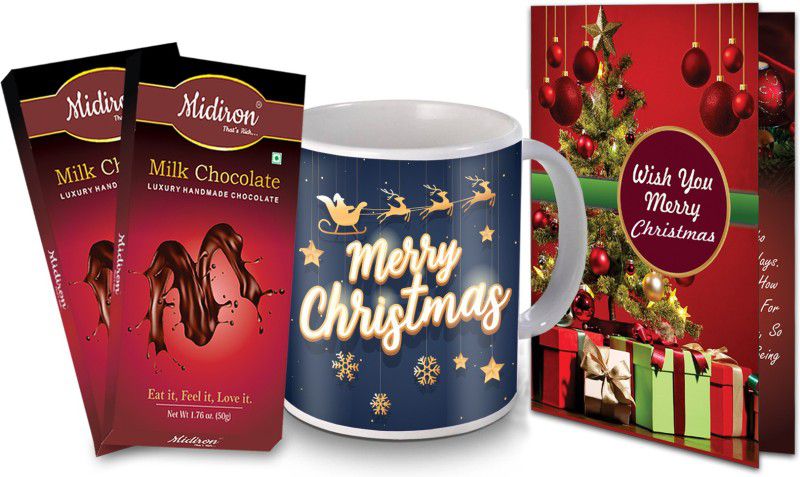 Midiron Christmas Chocolate Gifts, Milk Chocolate Bar | Greeting Card | Printed Coffee Mug for Friend & Relative IZ20NJP-127 Ceramic, Paper Gift Box  (Multicolor)