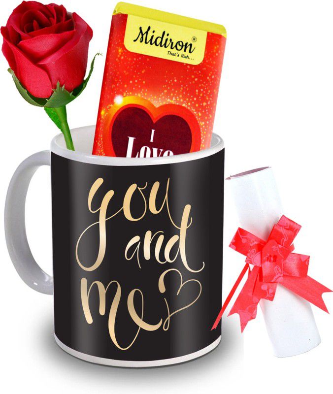 Midiron Love quoted Coffee Mug with I love you chocolate bar, Artificial Rose and Love Letter gift for Valentine’s Day, Birthday, Anniversary for girlfriend, wife, lover IZ20DTLoveBar1RoseLC-03 Ceramic Gift Box  (Multicolor)