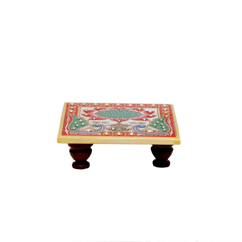 Home Decor Designer Decorative Marble Pooja Small Chowki with Printed Peacock and Flower for Puja Room Marble Pooja Chowki  (Multicolor, Pack of 1)