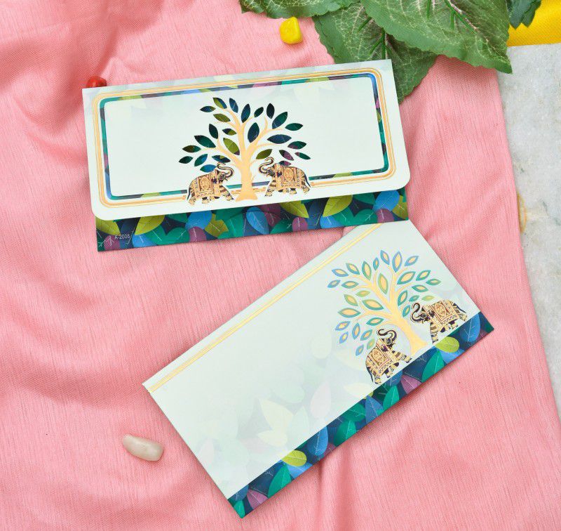 Anand Cards Velvet Touch Elephant print design Shagun Envelope Envelopes  (Pack of 10 Blue)