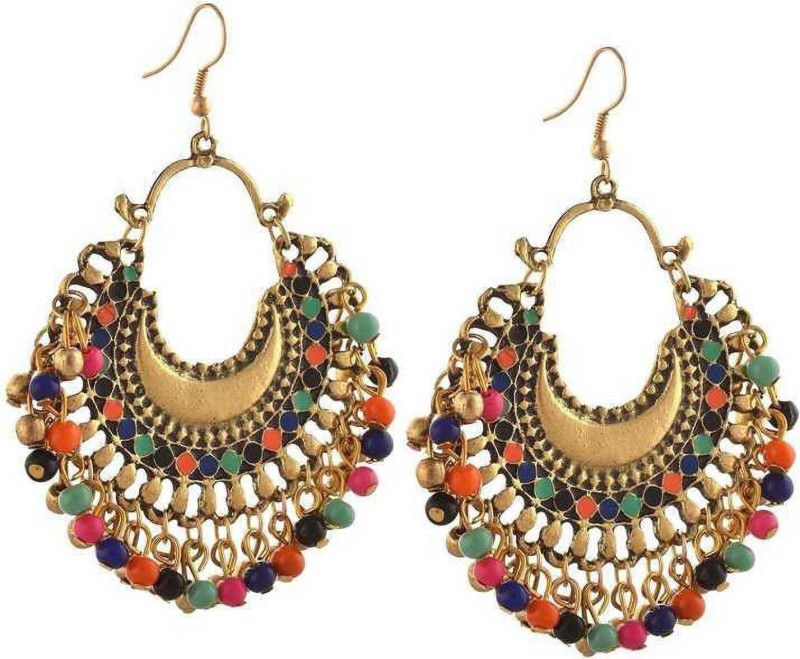 Vembley Vembley Oxidized Golden and Multicolor Beads Fancy Tribal Brass Jhumki Earring For Women and Girl Brass Jhumki Earring ()