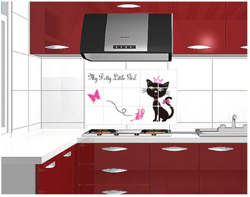 JAAMSO ROYALS Cute Cat Removable Oil Proof Heat Resistant Kitchen Wall Sticker ( 75 CM x 45 CM )