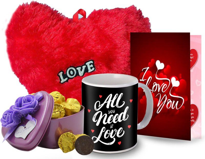 Midiron Romantic Gift for Love, Chocolate Tin Box, Red Heart, Love Quoted Coffee Mug, Greeting Card for Valentine Day, Birthday, Anniversary IZ20Choc15Tin4PurHeartBigRCDMU-DTLove-167 Ceramic, Paper Gift Box  (Multicolor)
