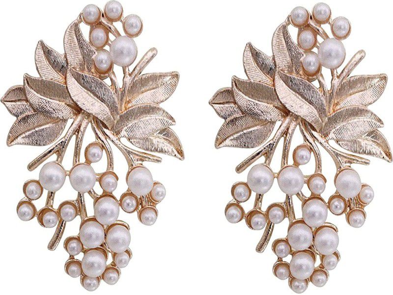 Vembley Vembley Trending Golden Flower Pearl Stud Earrings For Women and Girls Brass Stud Earring ()