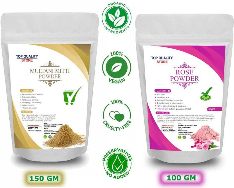 Top Quality Store 100% pure & Natural rose petal & Multani Mitti combo pack powder  (1)