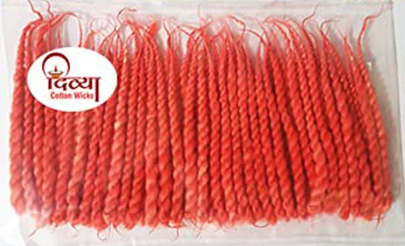 Divya Twisted Cotton Wicks || Handmade Long Batti || Pure Cotton Diya Batti || Pack Of 12 || Size 8 CM Long || Color Red Cotton Wick  (Pack of 12)