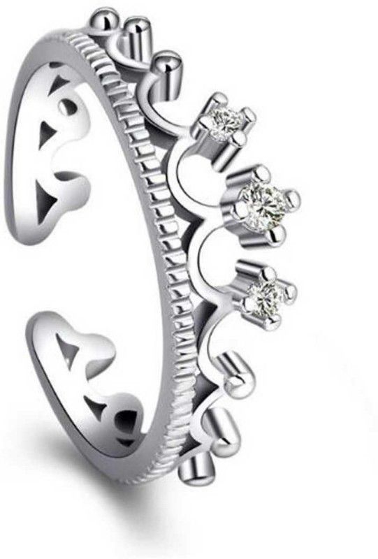 Sukai Jewels Crown Design Adjustable Band Ring Rhodium Plated Ring  (1 Ring)