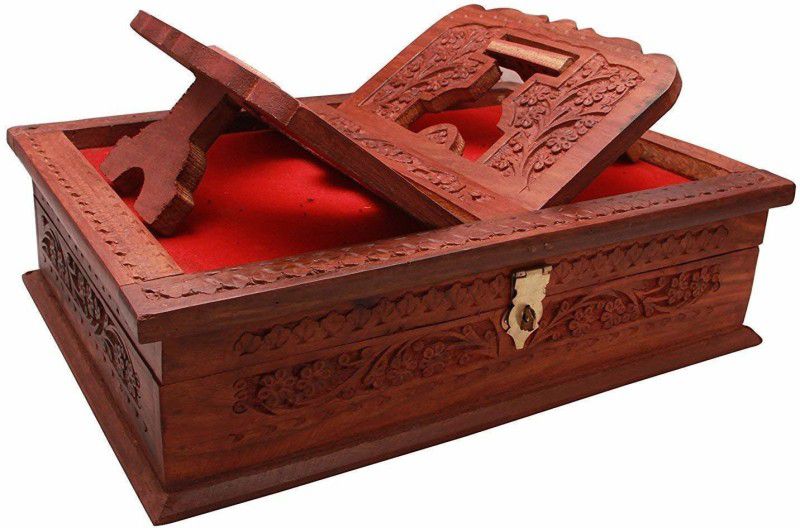 SM Creations Decorative Useful Rehal Box Geeta Ramayan Bybal Holy Books Stand Box!Wooden Rehal - Holy Books Stand Storage Box Wooden Brown, Red Rehal  (Width (Open) = 20 cm : Height (Open) = 25 cm)