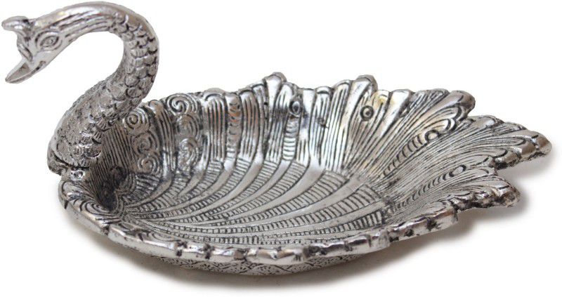 Arrakasta Crafts Swan Duck Shaped Dry Fruit Tray , Snacks Serving Bowl Silver Decorative Platter  (Silver)