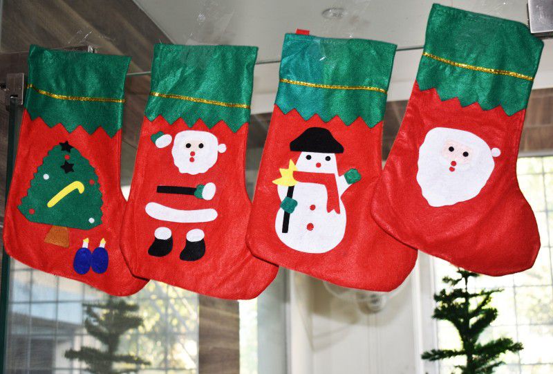 CraftVatika Christmas Stockings Santa Claus Socks Door Christmas Tree Hanging Ornaments Christmas Decoration Items Christmas Stocking  (Pack of 2)