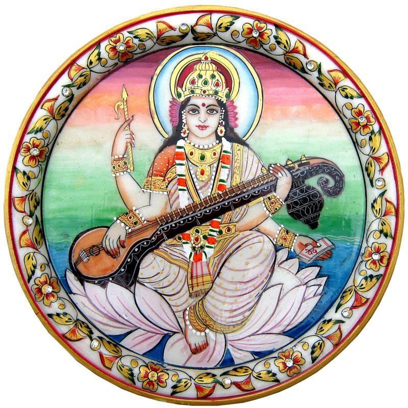 Chitrahandicraft Sarswati Marble Decorative Platter  (Multicolor)