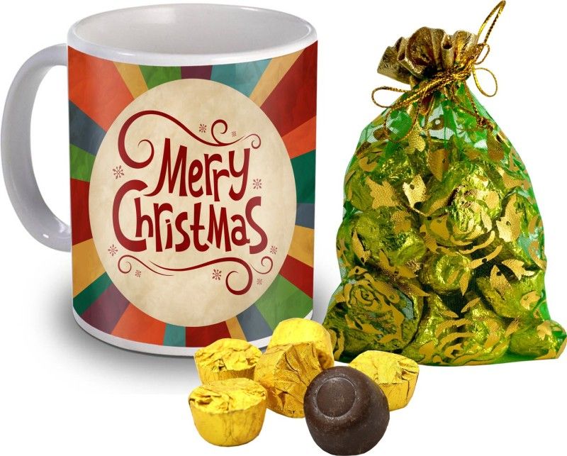 Midiron 15 Gold Chocolate and Printed Merry Christmas Quoted Coffee Mug Gift Ceramic Gift Box  (Multicolor)