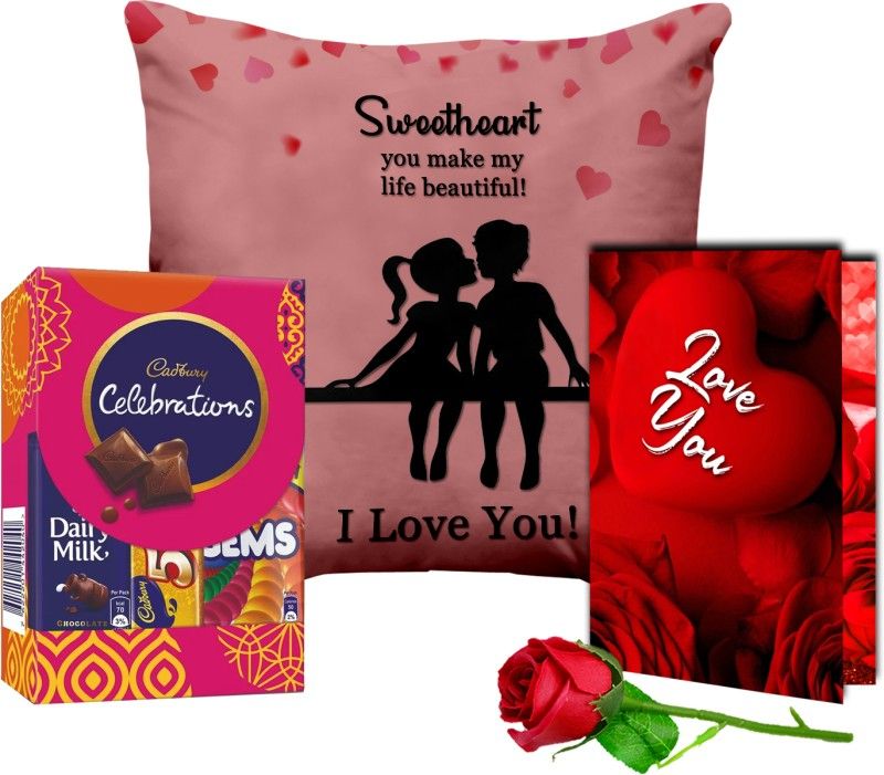 Midiron Valentine’s Day Gift Pack|Romantic Gift (Chocolate, Rose, Card, Cushion ) Ceramic, Fiber, Paper Gift Box  (Multicolor)