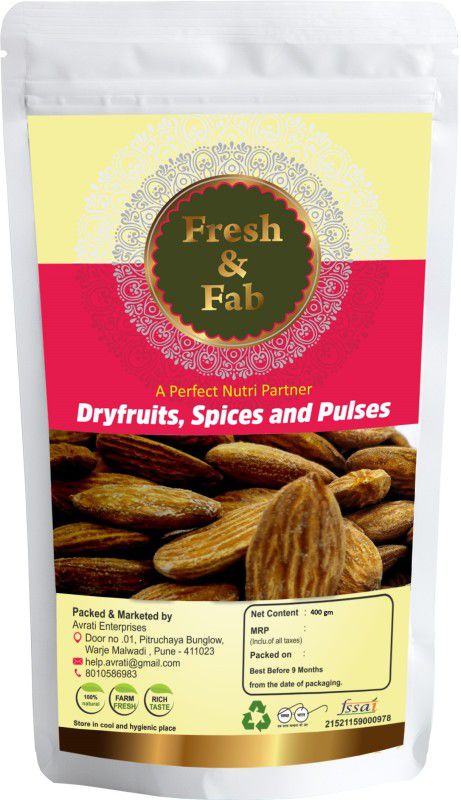 Fresh & Fab 100% Natural and Fresh Salted Almond Nuts | (Badam - Salt Flavour) |400 gm - Pack of 1 Almonds  (400 g)