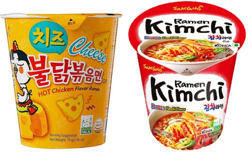 Samyang Cheese & Kimchi Hot Chicken Flavour Raman Cup Noodles, 70mg*2 Pack (Pack of 2) (Imported) Cup Noodles Non-vegetarian  (2 x 70 g)