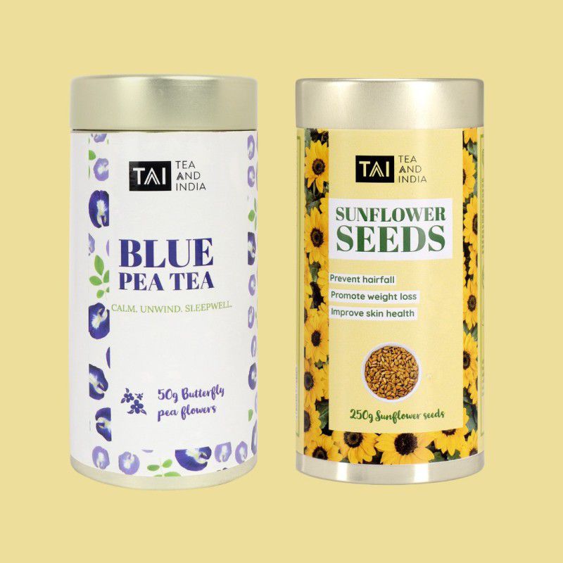 Tea And India Blue pea and Sunflower seeds Herbal Tea Tin  (2 x 150 g)
