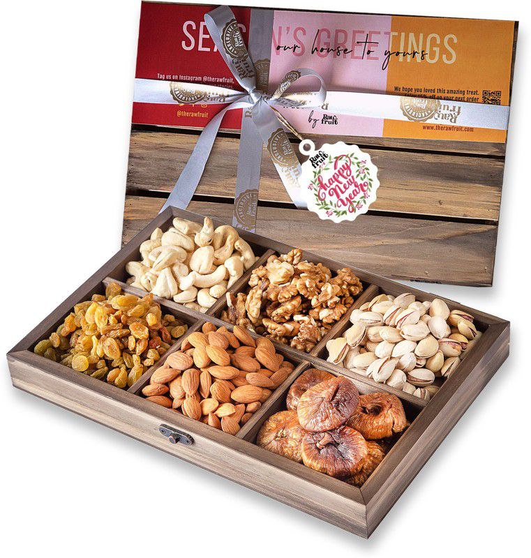 HyperFoods RawFruit Mix Dry Fruit Combo Pack | Basic Dry Fruit Gift Pack Dark Wood Dry Fruit Tray | Happy New Year Gift Hampers for Corporates Friends & Relatives  (6 x 208.17 g)